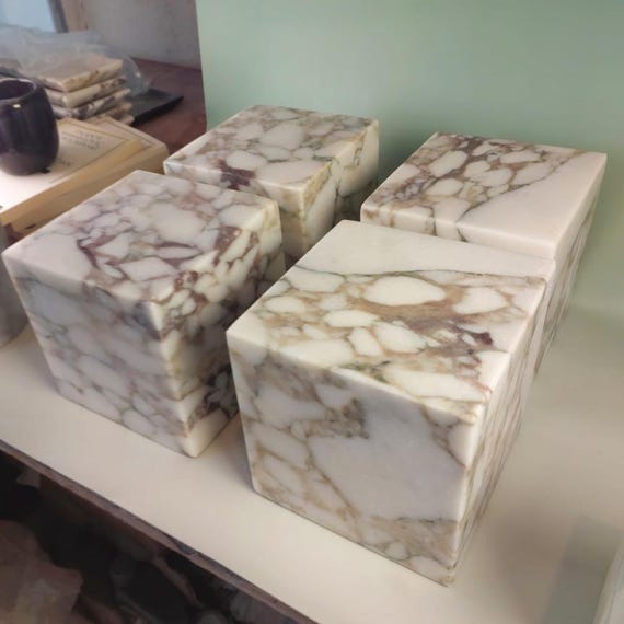 Calacatta Viola Marble Cube – 13x13x13 cm (5x5x5") Polished Decorative Block, Doorstop or Bookend