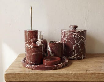 Rosso Levanto Marmor Badezimmer Set - 7 Teilige Naturstein Accessoire Kollektion