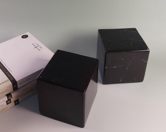 Alexander Black Marble Cube | Polished Stone Bookend, Paperweight, Luxury Home & Office Decor