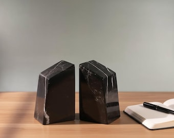 Alexander Black Marble Bookend – Polished Trapezoid Stone, Modern Home & Office Decor, Minimalist Marble Accent
