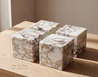 Calacatta Viola Marble Cube – 13x13x13 cm (5x5x5") Polished Decorative Block, Doorstop or Bookend