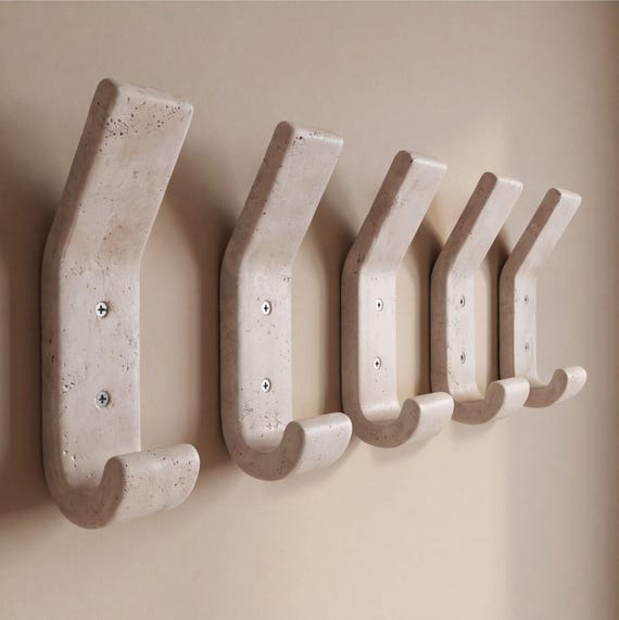 Handcrafted Beige Travertine Wall Hook for Keys, Jewelry & Clothes