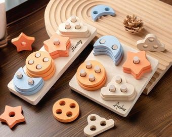 Personalized Early Education Blocks, Sensory Training, Montessori Shape Sorter, Custom Toys For Ages 3-12, Geometric Stacking Puzzle Toys.