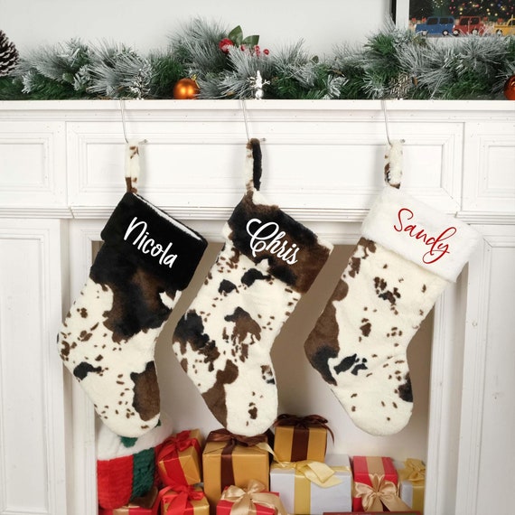 Personalized Cow Christmas Stocking,Embroidered Plush Cow Stocking,West Farm Xmas Decor,Country Christmas Stocking,Christmas Family Gift