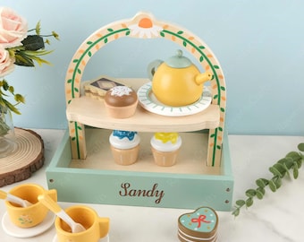 Personalized Customizable Children's Tea Set, Early Education Wooden Afternoon Tea Dessert Toy Set, Wooden Tea Party Toy Gift