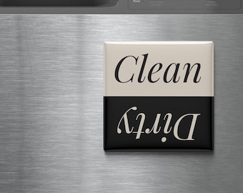 Dishwasher Magnet - Clean Dirty Kitchen Sign, Reversible Dishwasher Indicator, Minimalist Kitchen Decor, Black and Tan