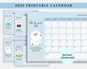 2025 Pomeranian Printable Calendar | Printable Landscape | A4 | Digital Calendar | Instant Download | A4 2025 Calendar | Monthly Planner
