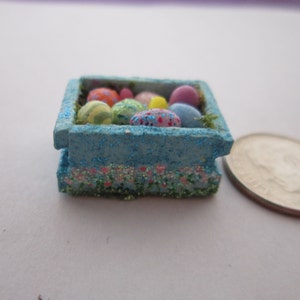A painted wood crate full of bright Easter eggs, hand-crafted - price incl free US shipping.