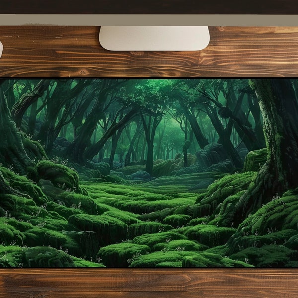Fantasy Forest Desk Mat, Anime Aesthetic Mousepad, Cute Green Trees Plants Nature Mousepad, XL Mousepad, Large Gaming Mousepad, Fairy Tale