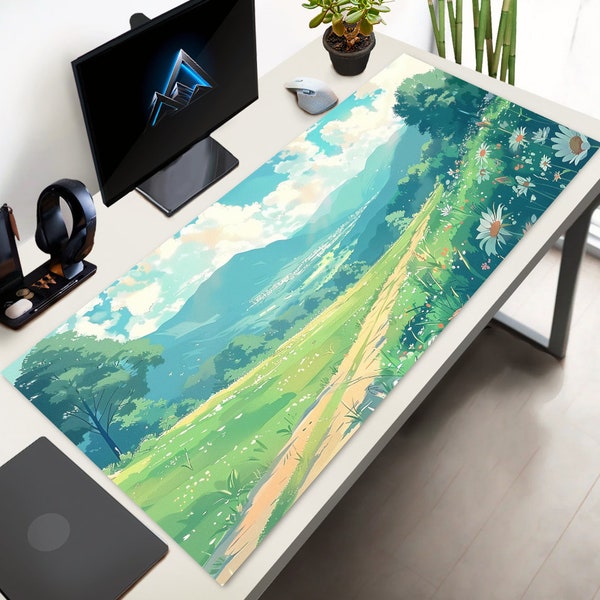 Anime Mousepad, Kawaii Anime Landscape Desk Mat, extra large desk mat XXL, Anime aesthetics scenery road landscape Desk Mat, Cute Gifts