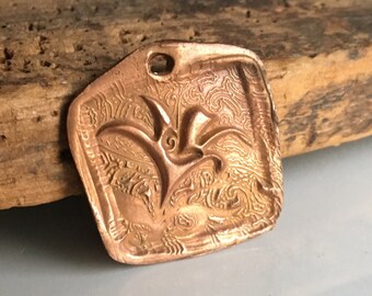 Copper Clay Lily Pendant, Kiln Fired, Beading Supplies, Jewelry Supplies