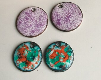 Enamel on Copper Charms, Easter Egg Colors, Purple Enamel, Green, Turquosie Color, Pink Enamel, White Enamel, Handmade Charms, Kiln Fired