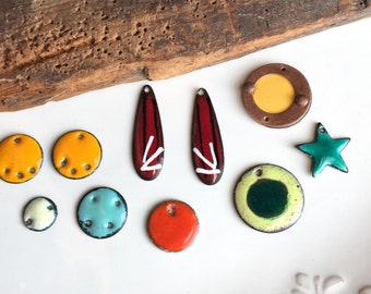 Destashed Enamel Charms, Enamel on Copper, Copper Charms, Teardrop Charms, Yellow Enamel, Red Enamel, Star Charm, Blue Enamel, Supplies