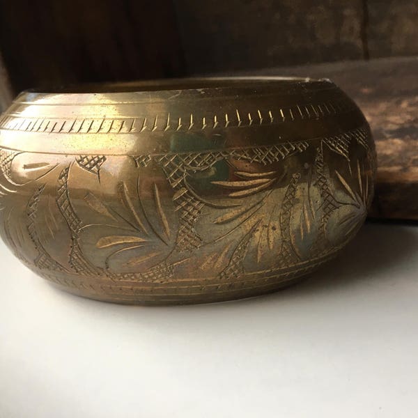 REDUCED Brass Bangle, Etched Bangle, Made In India Bangle, Large Bangle, Wide Bangle, Vintage Bangle, Vintage Bracelet, Etsy, Etsy Jewelry
