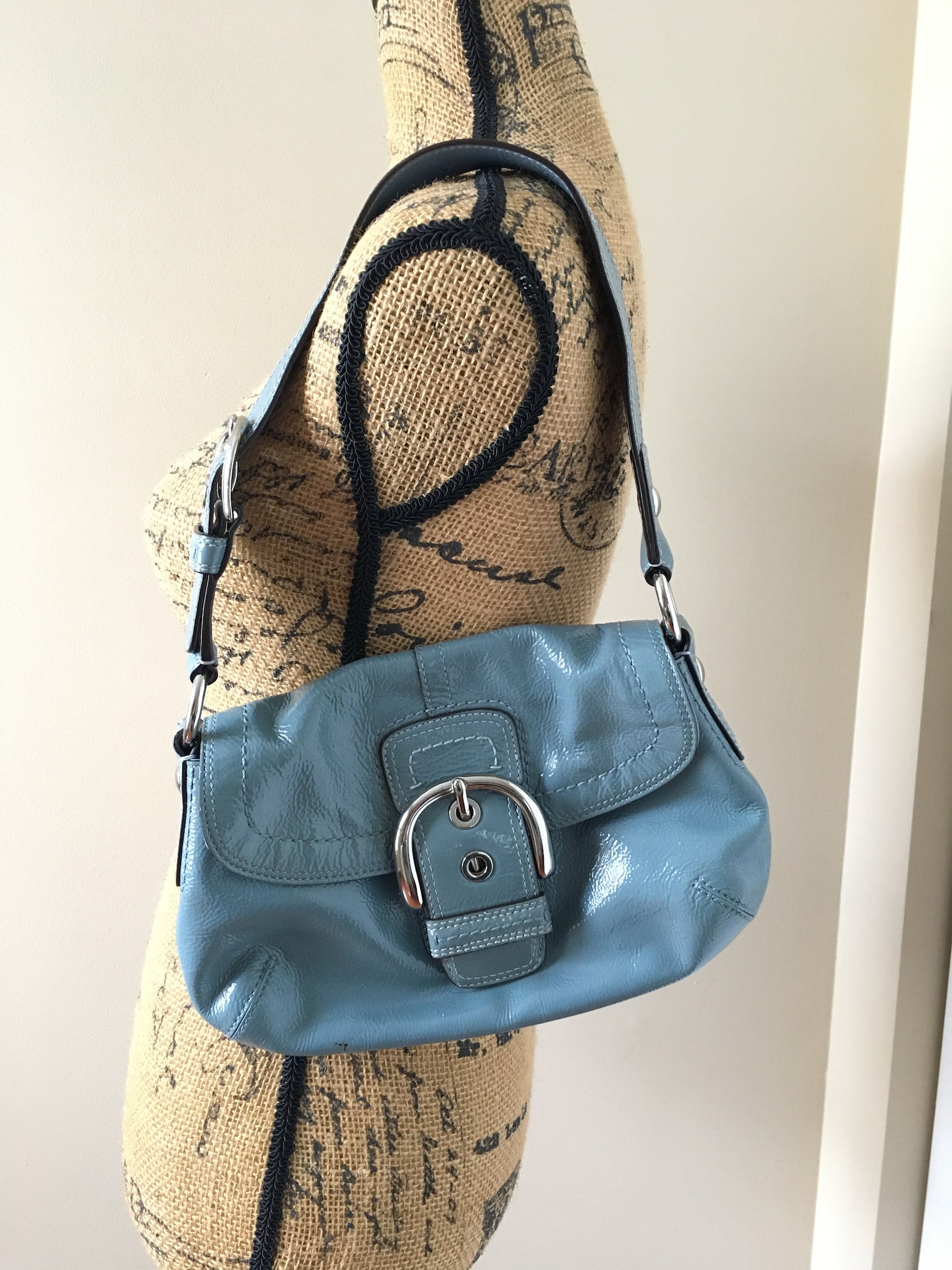 Coach Purse Short Strap Handbag Turquoise Patent Leather Etsy
