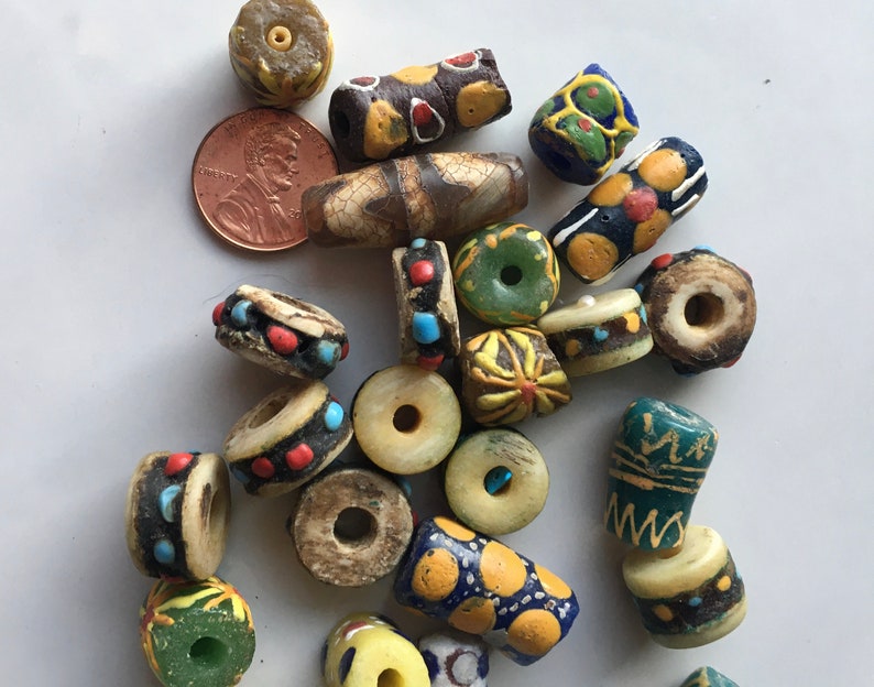 Macaroni Beads Green Glass Beads Red Glass Beads Glass Trade Beads African Glass Beads Blue Glass Beads Jewelry Supplies