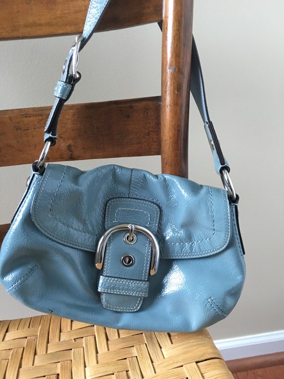 Coach Purse, Short Strap Handbag, Turquoise Patent