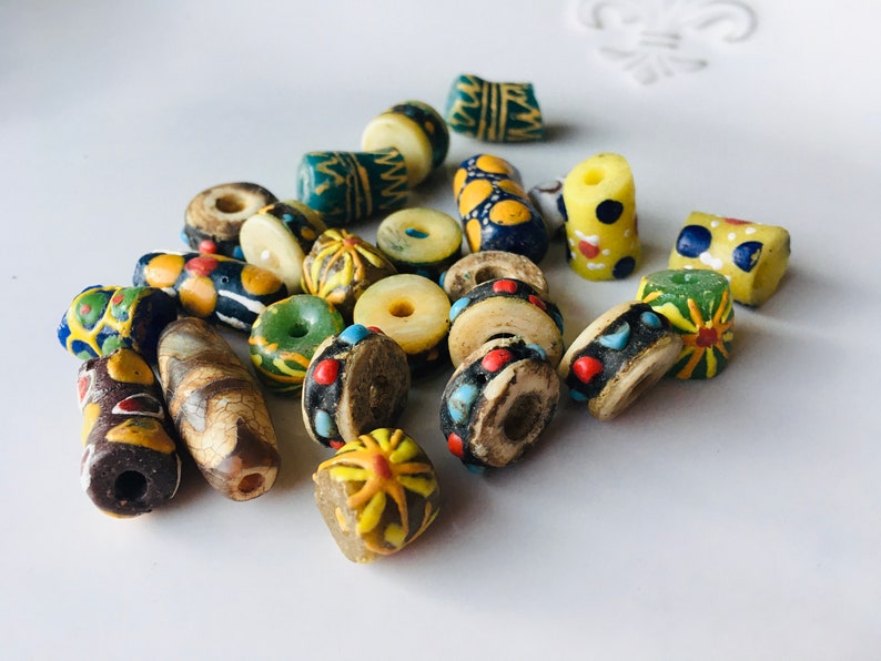 Macaroni Beads Green Glass Beads Red Glass Beads Glass Trade Beads African Glass Beads Blue Glass Beads Jewelry Supplies