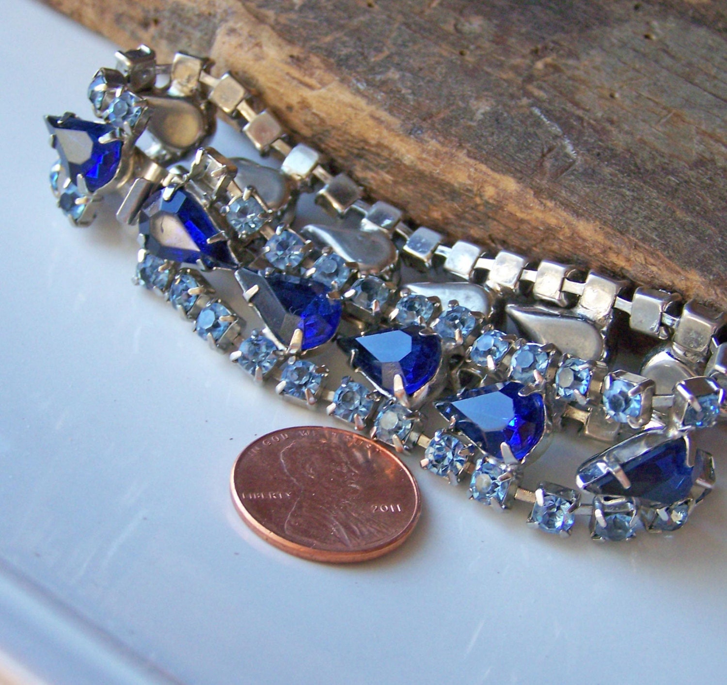 REDUCED Etsy Etsy Jewelry Vintage Blue Rhinestone Bracelet Etsy