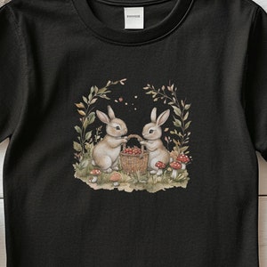 Cute Rabbits Shirt, Cottage Core, Fairy Core Gift, Fairy Grunge, Goblincore Shirt, Forestcore Boho TShirt, Boho Cottagecore, Vintage Shirt