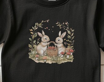 Cute Rabbits Shirt, Cottage Core, Fairy Core Gift, Fairy Grunge, Goblincore Shirt, Forestcore Boho TShirt, Boho Cottagecore, Vintage Shirt