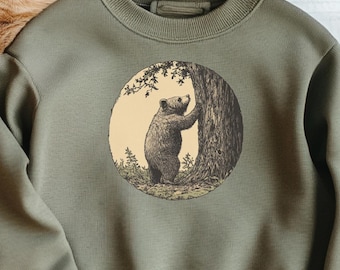 Vintage Bear Hugging Tree Sweater, Cottagecore Nature Lover Gift, Boho Aesthetic Shirt, Fairycore Goblincore T-Shirt, Book Lover Gift