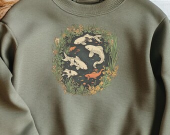 Vintage Koi Fish Pond Shirt, Cottagecore Sweater, Koi Fishing Gift, Boho Fairycore Clothing, Goblincore Pond Shirt, Koifish Gift