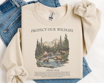 Grizzly Bear Nature Sweater for Animal Lover Gift, Forest Gift for Nature Lover Gift, Naturecore Forestcore Bear Lover Forest Ranger Gift