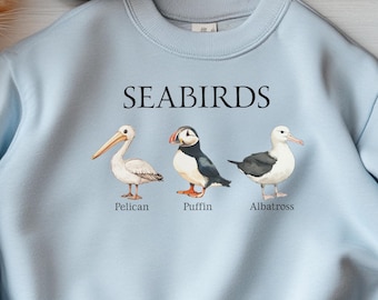 Sea Birds Shirt, Coastal Sea Bird Gift, Cute Puffins Pelican Albatross, Ocean Core Beach Core Bird Lover Tee, Puffin Lover Ocean Bird Gift