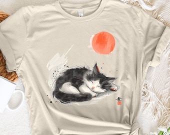 Cute Cat Shirt, Japanese Cat Shirt, Sleeping Cat TShirt For Cat Lover Gift T-Shirt, Cat Owner Tee, For Cat Oversized Shirt, Gift For Her
