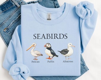 Sea Birds Shirt, Coastal Sea Bird Gift, Cute Puffins Pelican Albatross, Ocean Core Beach Core Bird Lover Tee, Puffin Lover Ocean Bird Gift