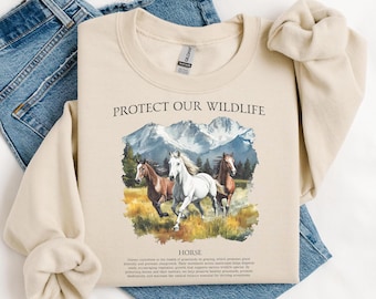 Horse Sweater, Equestrian Gift for Horse Lover, Retro Wildlife Animals Sweater for Wildlife Biologist Gift, Vintage Wildlife Sweater