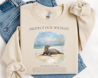 Galapagos Sea Lion Sweater, Seal Gift for Sea Lion Lover, Retro Wildlife Animals Sweater for Marine Biologist Gift, Vintage Wildlife Sweater