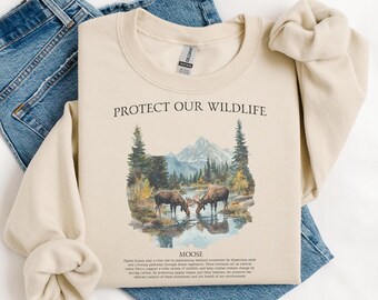 Moose Sweater, Deer Elk Gift for Moose Lover, Retro Wildlife Animal Sweater for Wildlife Biologist Gift, Vintage Wildlife Sweater for Ranger