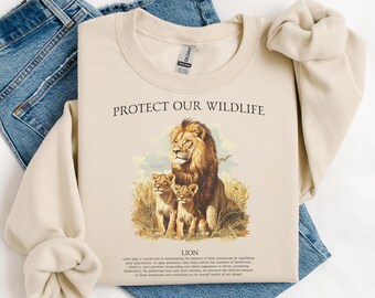Lion Sweater, Safari Lion Gift for Safari Guide, Retro Wildlife Animals Sweater for Zookeeper Gift, Vintage Wildlife Sweater for Lion Lover