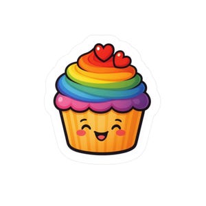 Calcomanías de vinilo con cupcakes arcoíris, divertidas pegatinas para el orgullo, regalos de fiesta, decoraciones, obras de arte y manualidades.