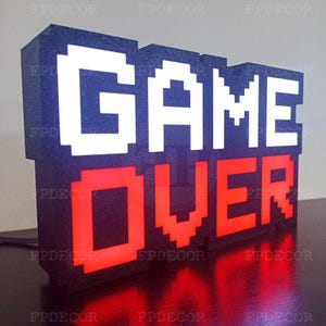 Game Over | LED-Lampe zur Dekoration | Lightbox-Streamer | RGB-Konfiguration | Benutzerdefinierte Teile zum Streamen | Gamer | Game Over