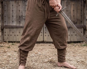 Pantalones medievales de lino y algodón, pantalones vikingos con cordones para hombre, disfraces de LARP para ferias renacentistas, disfraces de pirata, guardabosques y guerrero.