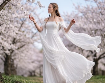 Weißes Elfenkleid für eine mittelalterliche Fantasy-Hochzeit, märchenhaftes Tüll-Chiffonkleid in großen Größen, Elfenkostüm für Damen auf Renaissance-Festen
