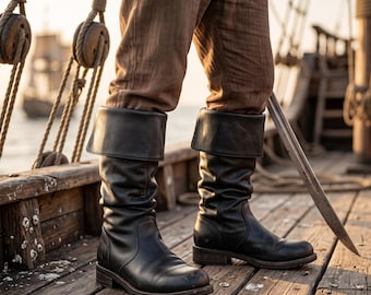 Bottes de pirate médiévales - Chaussures à revers en similicuir, Costume de cosplay Renaissance pour GN - Ranger, Archer, Viking