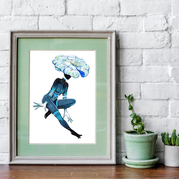 Milk Cap Mushroom Print, Unique Character Design, Traditional Art, Illustration Wall Decore, Watercolor Thick Paper, Creepy Spooky Witchcore