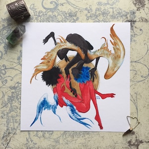 Fire Child & Water Child - alchemy angel watercolor art - 8x8&quot; giclee print