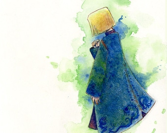Wizard Walk - 5x7 giclee bamboo print - magic anime fantasy watercolor art
