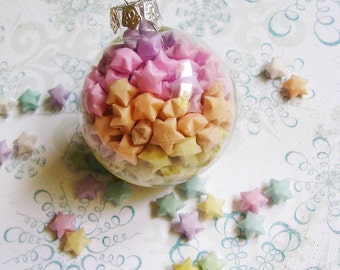 Origami Star Globe Christmas Ornament - Berry Glow, pink peach yellow pastel