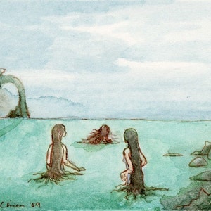 ACEO Meerjungfrau Selkie Malerei - Giclee print Bambus - Meer-Maids ging