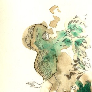The Moss Lady - acuarela de fantasía aceo estampado, espíritu de la naturaleza del bosque chica