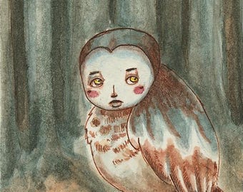 In Monk Woods, the Birds - ACEO eerie fantasy bird art print