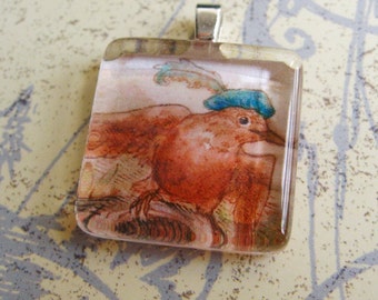 Fantasy Bird Art Glass Pendant - The Robber Robin