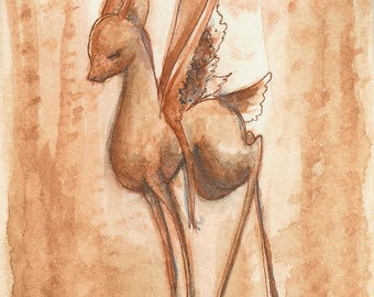 ACEO fantasy deer art print - The Copper Fawn - Limited