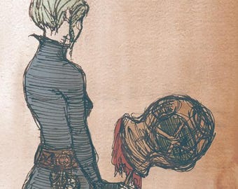 ACEO steampunk fantasy explorer girl art print - The Diver